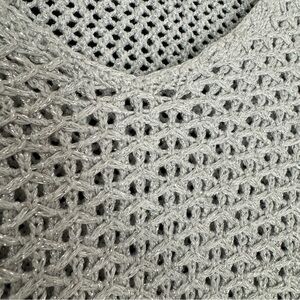 J McLaughlin Crochet Open Knit Weave Sweater S Gray Metallic Mesh Beachy Mermaid